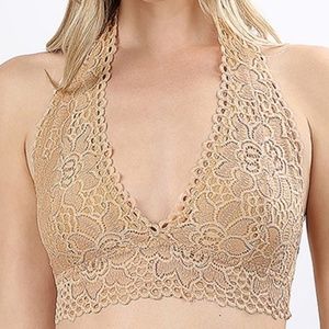 NUDE PLUS LACE HALTER STRETCH BRALETTE W. LINING